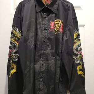2XL Men's Embroidered Chinese Dragon button-down shirt